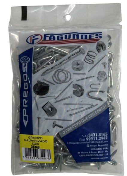 Grampo 13x6 Galvanizado Para Tela - 250g